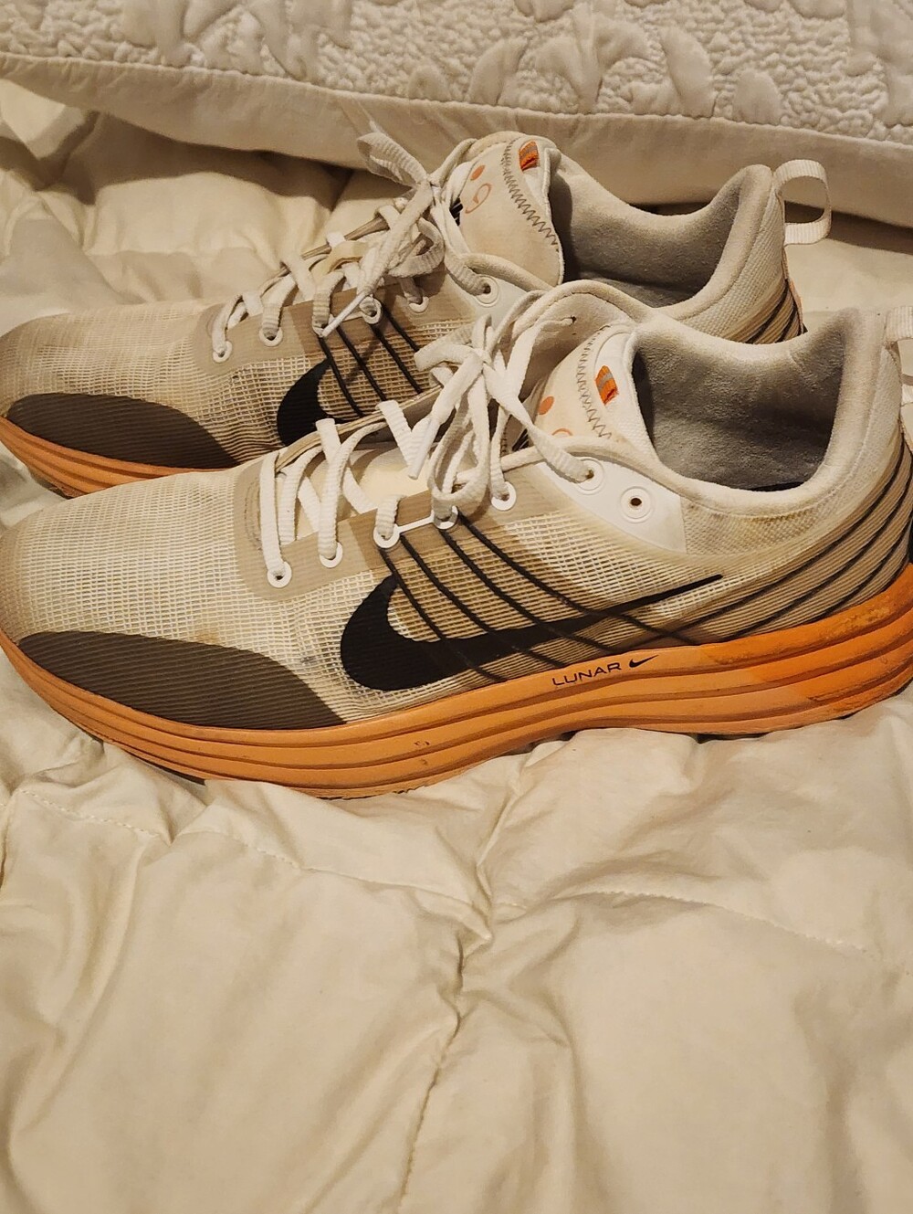 Nike Men's White Black Orange Lunar Running Shoes